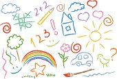 children drawing multicolored symbols vector set