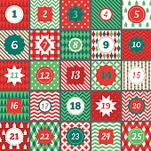 Christmas advent calendar with Chevron, Polka dot, Gingham, Argyle, Harlequin
