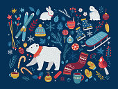 Christmas vector collection of design elements. Hand drawn vector illustration.