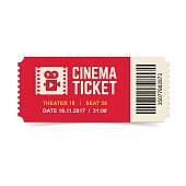 Cinema ticket isolated on white background.