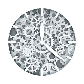 Clock mechanism, vector illustration in paper art style