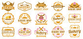 A collection of Bakery badge template, Bakery shop emblem set, vintage retro style pack