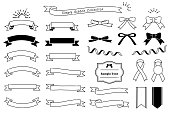 Collection of design elements with a ribbon motif  (monochrome)