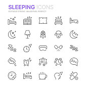 Collection of sleeping related line icons. 48x48 Pixel Perfect. Editable stroke