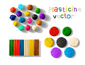 Color plasticine set isolated on a white background. 3d Vector illustration