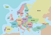 Colorful Europe Political map with names in English