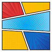 Comics book background in different colors. Blank template background. Pop-art style