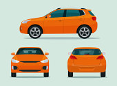 Compact CUV car set isolated. Car CUV with side view, back view and front view. Vector flat style illustration