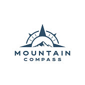Compass with mountain Vector Logo Template Illustration Design.  Stock illustration Indonesia, Navigational Compass, Mountain, Drawing Compass, Icon, Logo