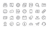 Contact Line Icons. Editable stroke linear icon set for mobile and web.