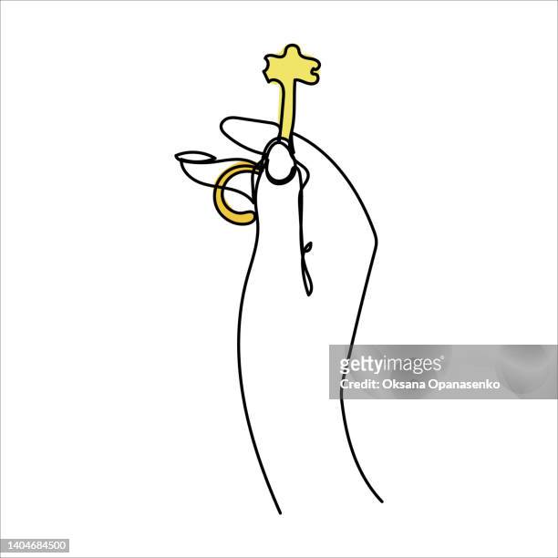 continuous line drawing hand holds keys