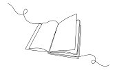 Continuous one line drawing Opened book. Education study and knowledge library concept. Vector illustration
