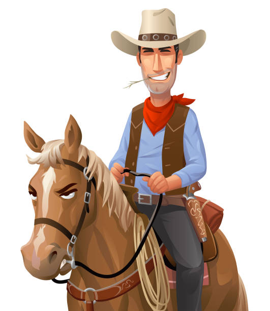 cowboy riding a horse - hero riding horse stock illustrations