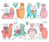 Cute Llamas with funny quotes. Funny hand drawn characters.