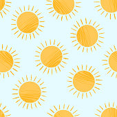 Cute textured cartoon yellow sun pattern