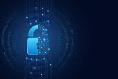 Data protection privacy concept. Padlock icon and internet technology networking connection.
