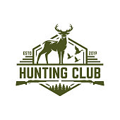 Deer or duck hunting badge, hunting emblem for hunting club and sports