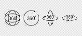 360 degrees line icon. Rotation symbol isolated in transparentbackground.