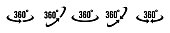 360 degrees vector icon. Round signs with arrows rotation to 360 degrees.