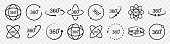 360 degrees vector icon set. Round signs with arrows rotation to 360 degrees.