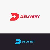 Delivery design. Letter D with arrow on black and white background