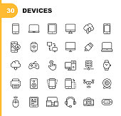Devices Line Icons. Editable Stroke. Pixel Perfect. For Mobile and Web. Contains such icons as Smartphone, Smartwatch, Gaming, Computer Network, Printer.