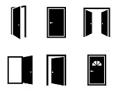 Different opened doors icons set. Vector