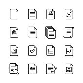 Document Line Icons. Editable Stroke. Pixel Perfect. For Mobile and Web. Contains such icons as Document, File, Communication, Resume, File Search.