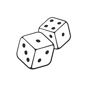 Doodle of two white dice with contour