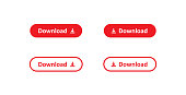 Download button, simple isolated icon set. Red arrow app concept in vector flat