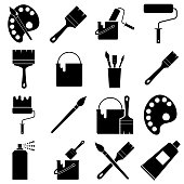 Drawing and painting  icons set, Brushes and Painting Related logo isolated on white background