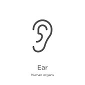 ear icon vector from human organs collection. Thin line ear outline icon vector illustration. Outline, thin line ear icon for website design and mobile, app development.
