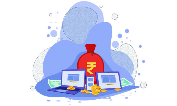 earn point concept, indian rupee business concept - wallet payment stock illustrations