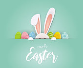 Easter card with rabbit and eggs. Vector