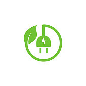 eco green electric plug icon symbol vector design with leaf shape