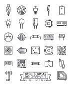 Electronic components line icons vector set
