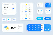 GUI elements for weather forecast mobile app. Temperature, atmospheric pressure, weather condition user interface generator. Ui ux toolkit vector illustration