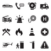 Emergency Icons. Black Flat Design. Vector Illustration.