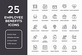 Employee Benefits Thin Line Icon Set