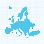 Europe map on grid on blue background