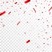 Falling red confetti on transparent background