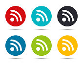 RSS Feed icon flat round button set illustration design