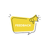 Feedback Icon, Quick Tips Badge and Megaphone Speech Bubble Modern Flat Design.