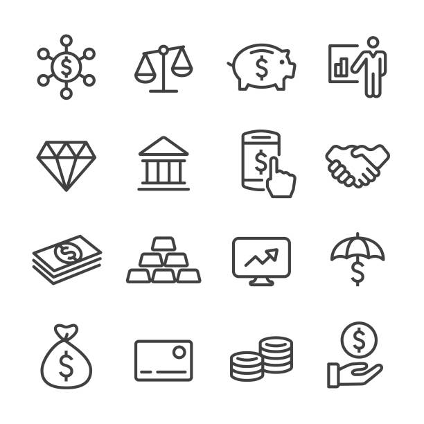 ilustraciones, imágenes clip art, dibujos animados e iconos de stock de iconos de finanzas e inversiones-series de líneas - bolsa de dinero