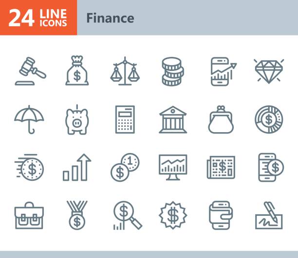 ilustraciones, imágenes clip art, dibujos animados e iconos de stock de financiar - línea de iconos de vector - bolsa de dinero