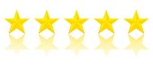 Five Gold Star Product Quality Rating With Reflection