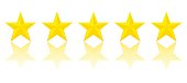 Five Gold Star Product Quality Rating With Reflection