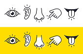 Five Senses Sight Hearing Smell Touch Taste Icons and Symbols
