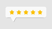 Five star rating vector in paper cut style design isolated on grey background. Feedback, Review, and rate us concept. EPS 10 vector illustration.