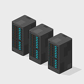 Flat Isometric Servers Computer Hardware Network Vector Icon